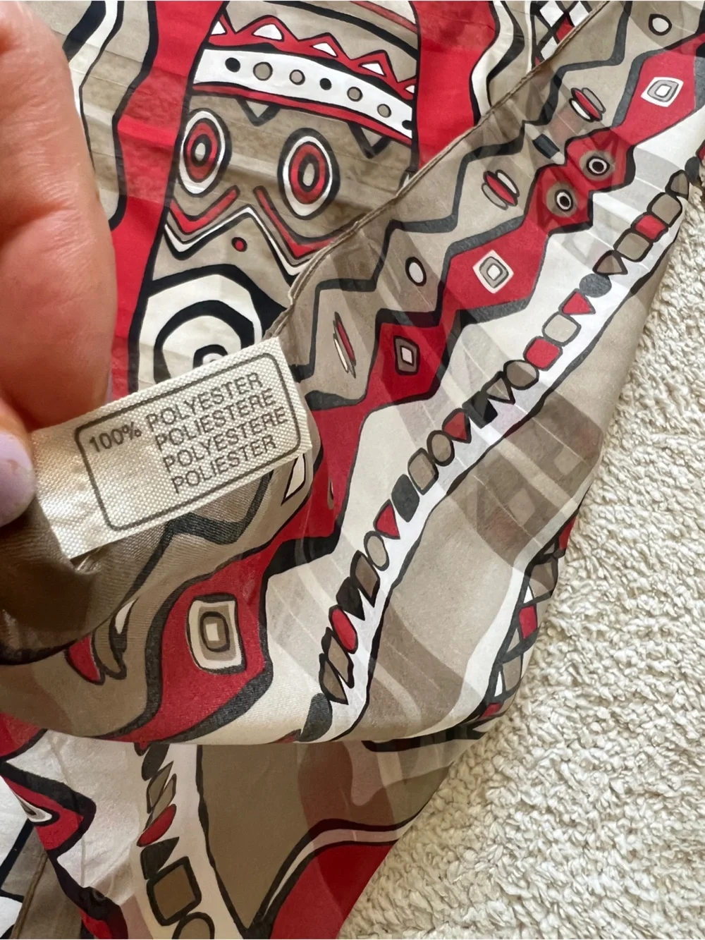 VTG Made in Italy Geometric Tribal Graphic Scarf Abstract Sheer Red Taupe 33